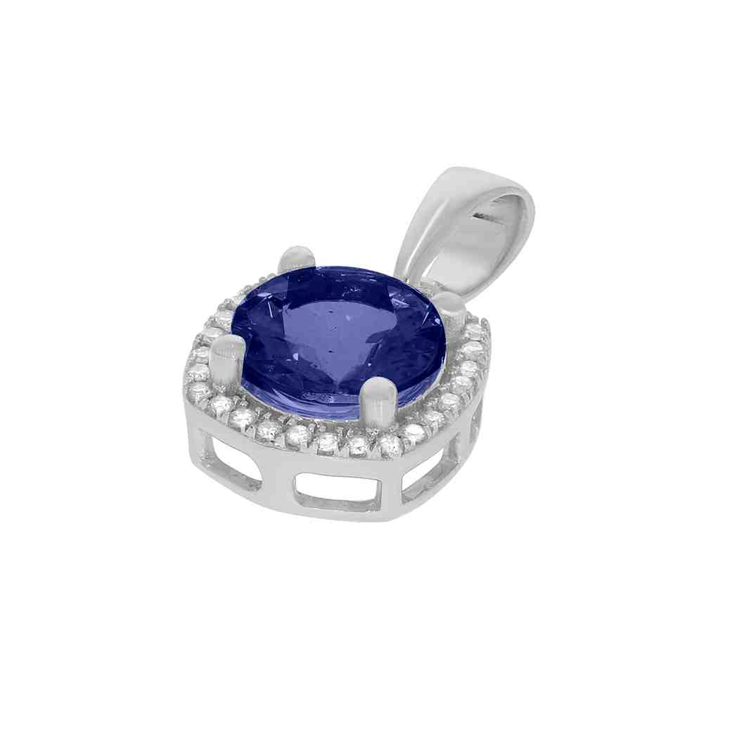 Round Blue Shapphire with a Halo Pendant PD31345A BLUE SHAPPHIRE